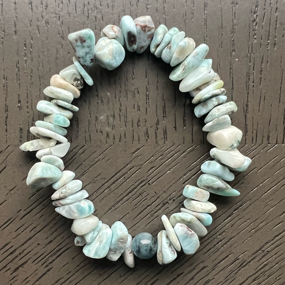 Larimar with aquamarine chip bracelet SIZE 7’
